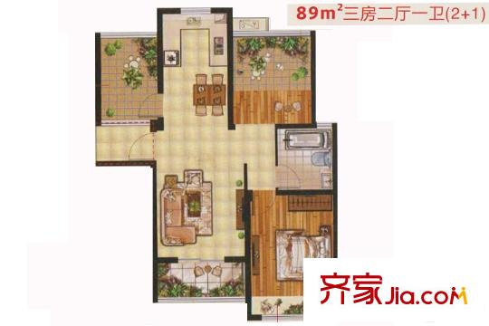 锡北・新街口89平L户型 3室2厅1卫1厨