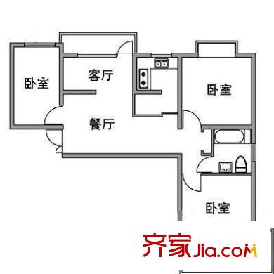 夏家边家园 3室 户型图