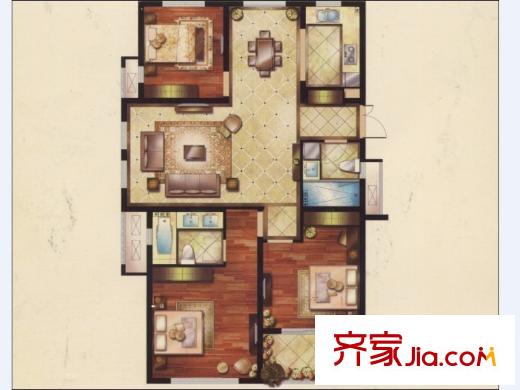 华府庄园・白金府邸C1户型图 3室2厅1卫1厨
