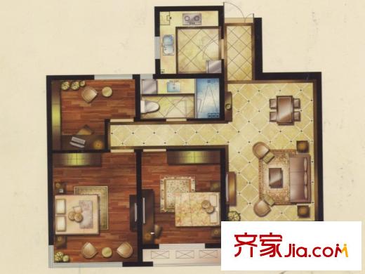华府庄园・白金府邸B1户型图 3室1厅1卫1厨