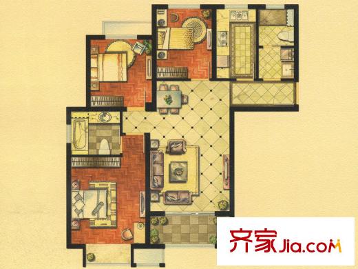 华府庄园・白金府邸F1户型 3室2厅2卫1厨