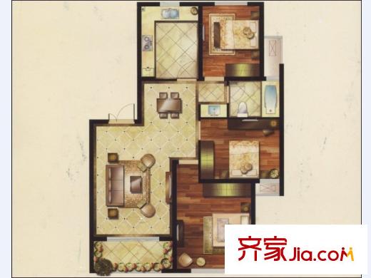 华府庄园・白金府邸A1户型图 3室2厅1卫1厨