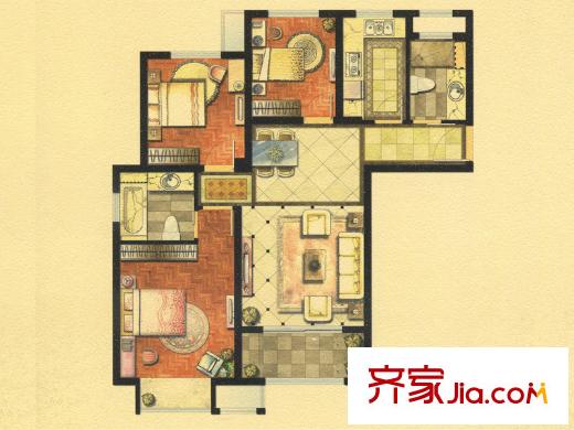 华府庄园・白金府邸E2户型 3室2厅2卫1厨