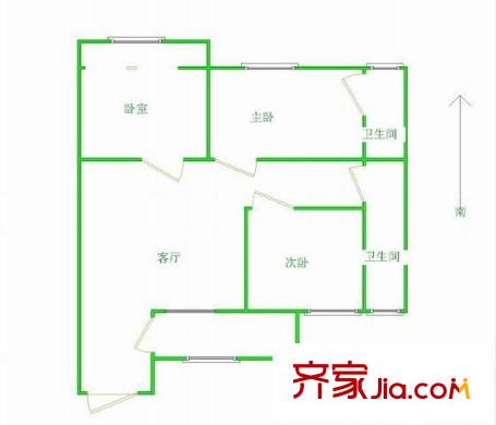 五度领寓户型图2室 户型图 2室2厅1卫1厨