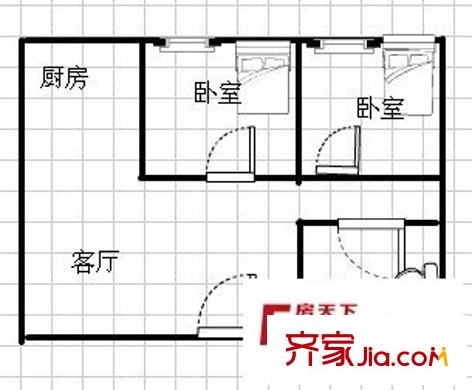 钱桥复兴村户型图2室 户型图 2室1厅1卫1厨