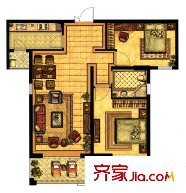 江阴万达广场B2户型 2室2厅1卫1厨