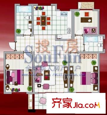 天润花苑二期户型图3室 户型图 3室2厅2卫1厨