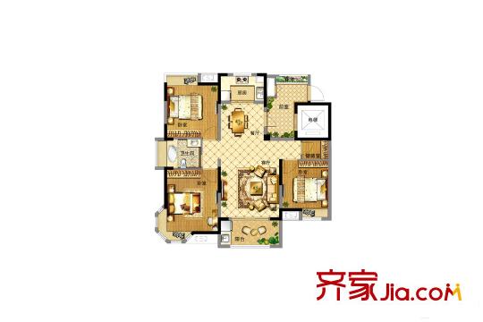 世纪朝阳中央城高层A1户型 3室2厅1卫1厨