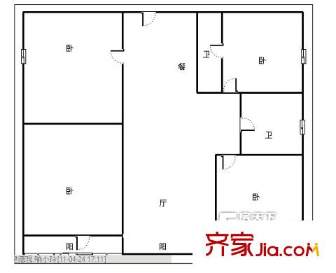 广场北路办公厅宿舍 四居室户型图