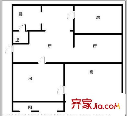 广场北路办公厅宿舍 3室 户型图