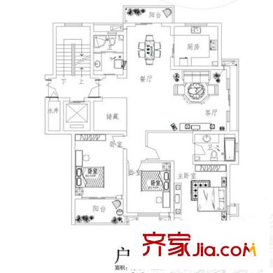 江铜花苑 户型F 3室2厅1厨2卫 151平方米