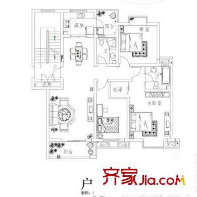 江铜花苑 户型B 3室2厅1厨2卫 124平方米