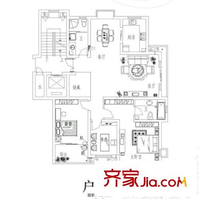江铜花苑 户型E 3室2厅1厨2卫 135平方米