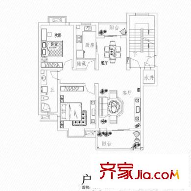 江铜花苑 户型A 2室2厅1厨1卫 99平方米