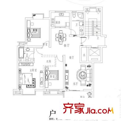 江铜花苑 户型D 3室2厅1厨2卫 132平方米