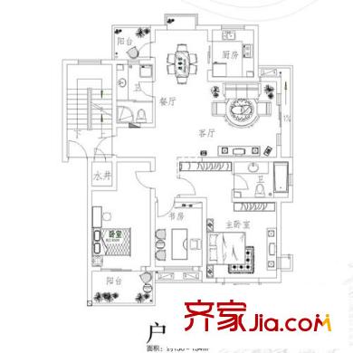 江铜花苑 户型C 3室2厅1厨2卫 130平方米