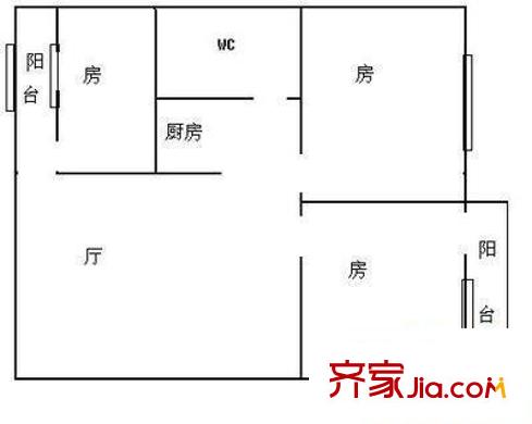 学院路教育学校宿舍 3室 户型图