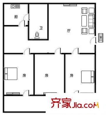 庐山南大道造漆厂宿舍 3室 户型图
