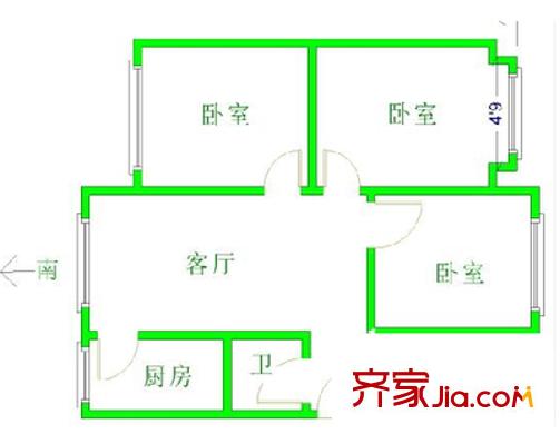 南京东路药检所宿舍 3室 户型图