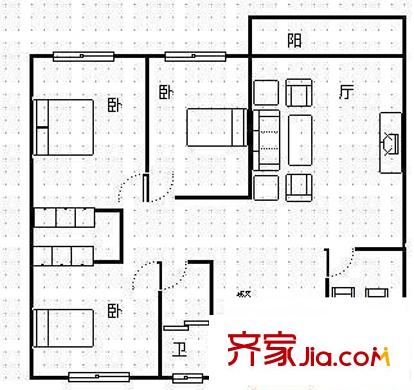 北京西路建工集团宿舍户型图北京西路建工集团 3室 户型图 3室2厅1卫1厨