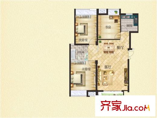 东投阳光城一期BD户型图 3室2厅1卫1厨