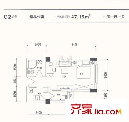 力高国际城G2户型精品公寓 1室1厅1卫1厨
