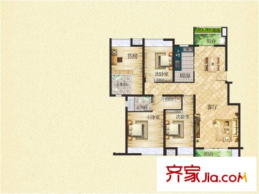 东投阳光城一期BC1户型图 4室2厅2卫1厨