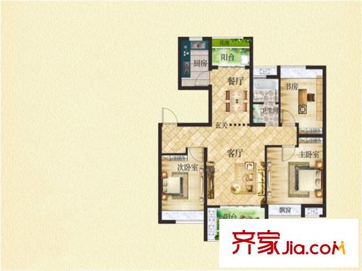 东投阳光城一期BG户型图 3室2厅1卫1厨