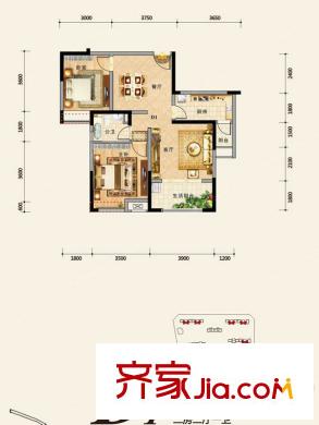 济民可信艾溪康桥一期高层3#D1户型 2室2厅1卫1厨