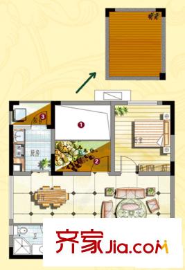 聚仁万象都会65号楼标准层一房两厅一卫 1室2厅1卫1厨