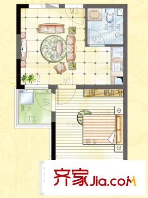 聚仁万象都会23#楼公寓D户型 1室1厅1卫
