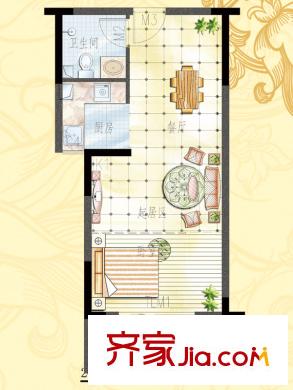 聚仁万象都会23#楼公寓C户型 1室1厅1卫1厨