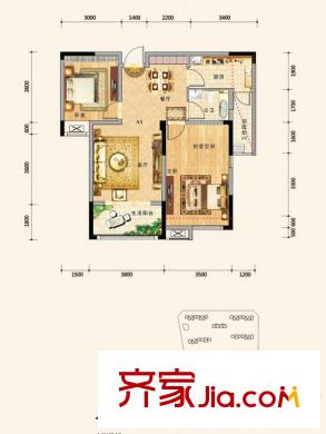 济民可信艾溪康桥一期高层2#A1户型 2室2厅1卫1厨