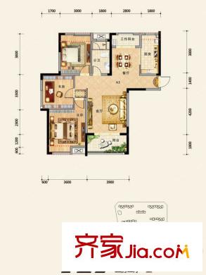 济民可信艾溪康桥一期高层5#A2户型 3室2厅1卫1厨