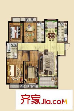 保利金香槟C户型四房两厅两卫129m² 4室2厅2卫1厨