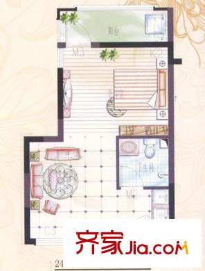 聚仁万象都会三期24#A户型 1室1厅1卫1厨