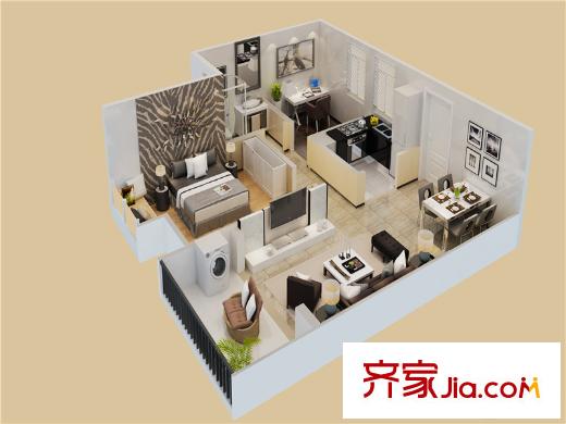 合一中央城高层住宅A1户型 2室2厅1卫1厨