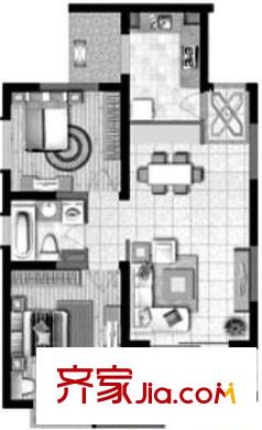 绿苑休闲住宅小区户型图一期2#楼C户型 2室2厅1卫1厨
