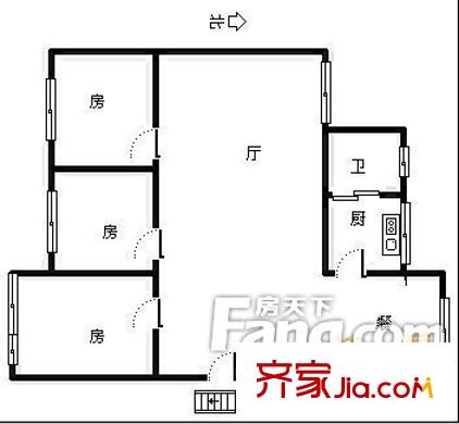 船山路中行宿舍 三居室户型图