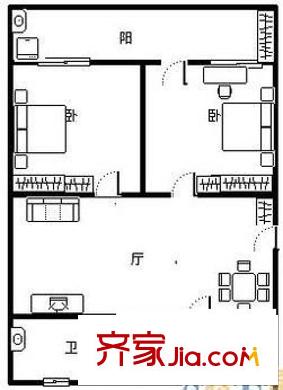 船山路中行宿舍 2室 户型图