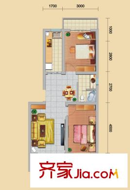 江铃晶城户型图二期公馆3#楼标准层C户型 2室2厅1卫1厨