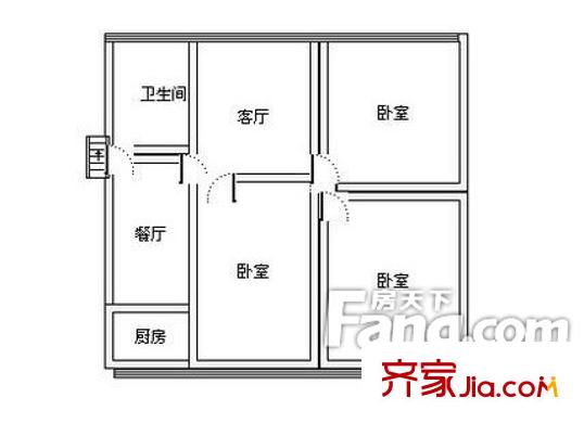 岔道口路铝制品厂户型图岔道口西路铝制品厂宿舍 三居室户型图 3室2厅1卫1厨