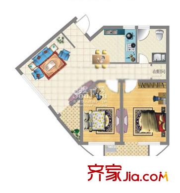 江铃晶城户型图C户型 2房1厅1卫 88平米 2室1厅1卫1厨