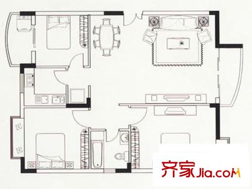 恒辉花园户型图户型图 3室2厅1卫1厨