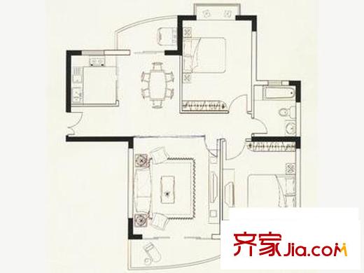 恒辉花园户型图户型图 3室1厅1卫1厨