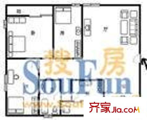 洪城路东方巴黎 3室 户型图