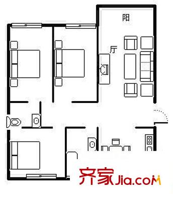 中欧金球公寓 3室 户型图