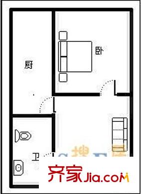 洪城路东方巴黎 1室 户型图