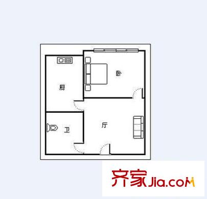 洪城路东方巴黎 1室 户型图