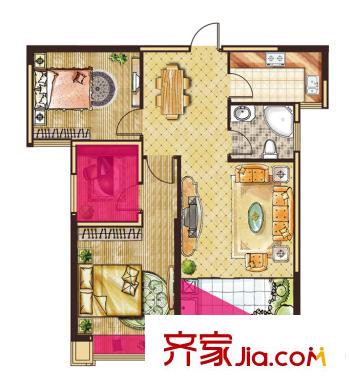 中大城一期高层B1户型 3室2厅1卫1厨